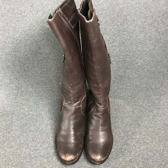 Ecco Esmeraldas Brown Leather Suede Zip Up 3 Buckle Knee High Boots EU 36 US 5.5 - Picture 7 of 11